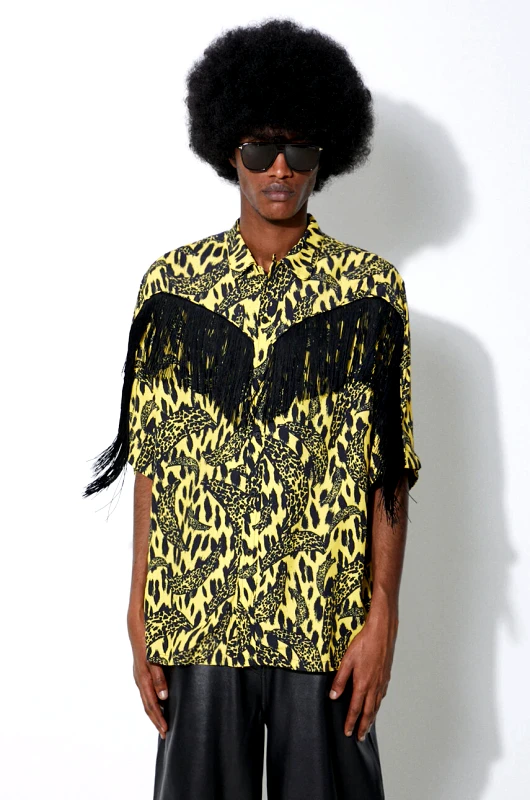 Fiorucci Πουκάμισο Fiorucci Banimalier Print Fringed Shirt χρώμα: κίτρινο, M01FPTSH054VI01YW02
