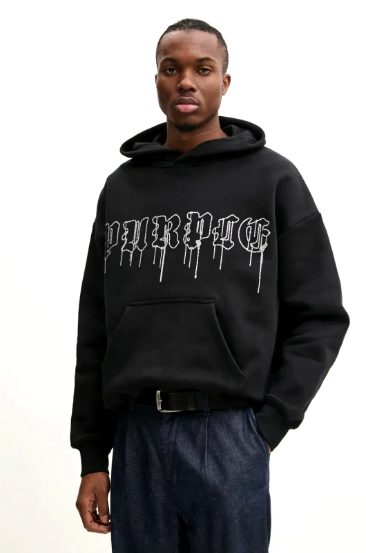 PURPLE BRAND Βαμβακερή μπλούζα PURPLE BRAND HWT FLEECE PO HOODY χρώμα: μαύρο, με κουκούλα, P401-HBGD125