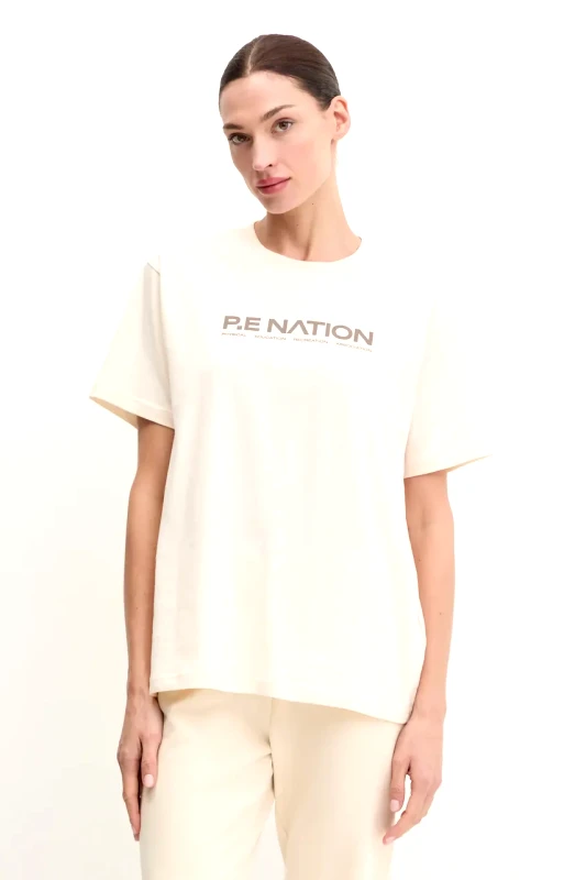 P.E Nation Βαμβακερό μπλουζάκι P.E Nation Aero SS Tee γυναικείο, χρώμα: μπεζ, 243T329
