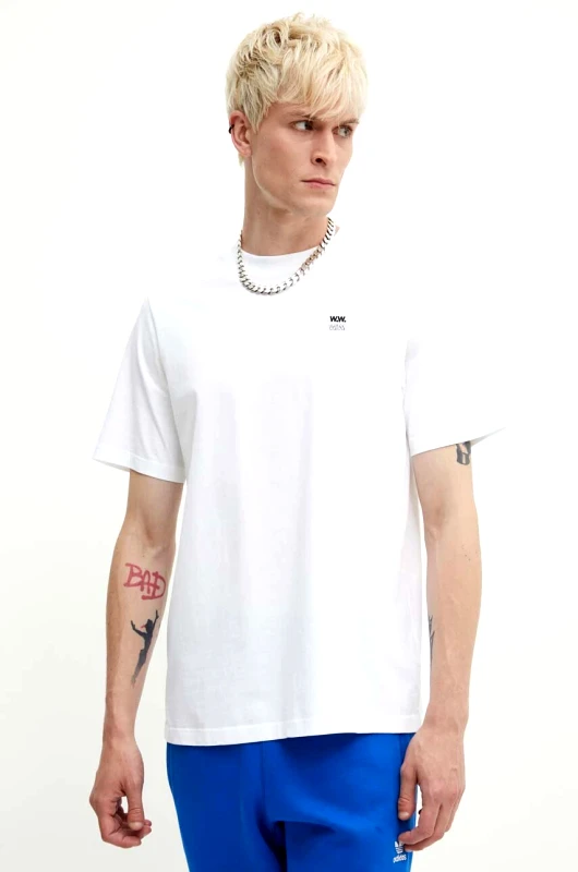 Wood Wood Βαμβακερό μπλουζάκι Wood Wood Bobby Double Logo ανδρικό, χρώμα: άσπρο, 12345701.2512