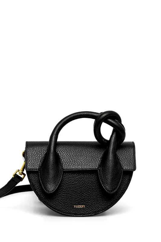 Yuzefi Δερμάτινη τσάντα Yuzefi PRETZEL χρώμα: μαύρο, YUZCO-HB-PRZ-L034