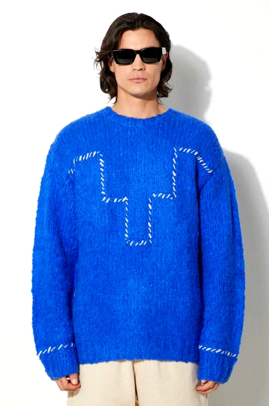Marcelo Burlon Πουλόβερ με προσθήκη μαλλιού Marcelo Burlon Cross Block Knit Comfort Crew ανδρικό, χρώμα: ναυτικό μπλε, CMHE035F24KNI0054501
