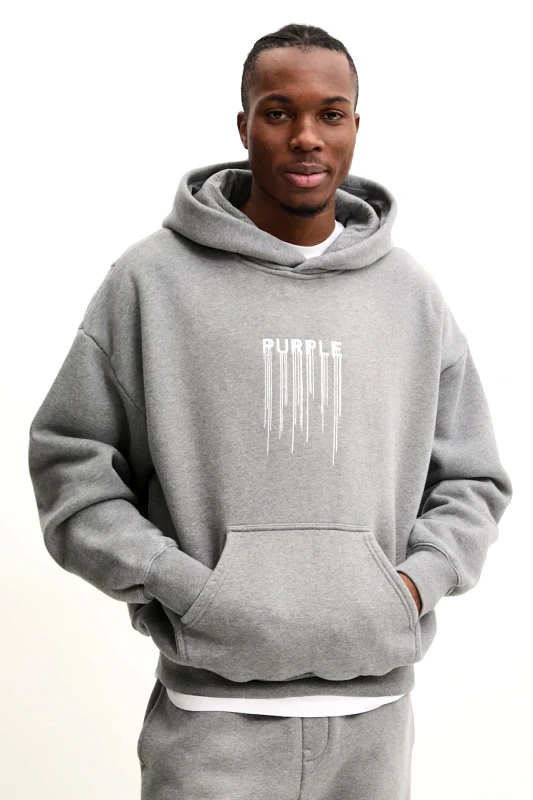 PURPLE BRAND Βαμβακερή μπλούζα PURPLE BRAND HWT FLEECE PO HOODY χρώμα: γκρι, με κουκούλα, P401-HMHT125
