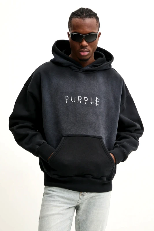 PURPLE BRAND Βαμβακερή μπλούζα PURPLE BRAND HWT FLEECE PO HOODY χρώμα: γκρι, με κουκούλα, P401-HBSS125