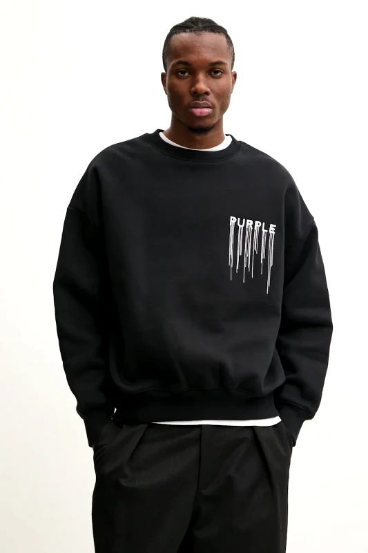 PURPLE BRAND Βαμβακερή μπλούζα PURPLE BRAND HWT FLEECE CREWNECK χρώμα: μαύρο, P402-HBWD125
