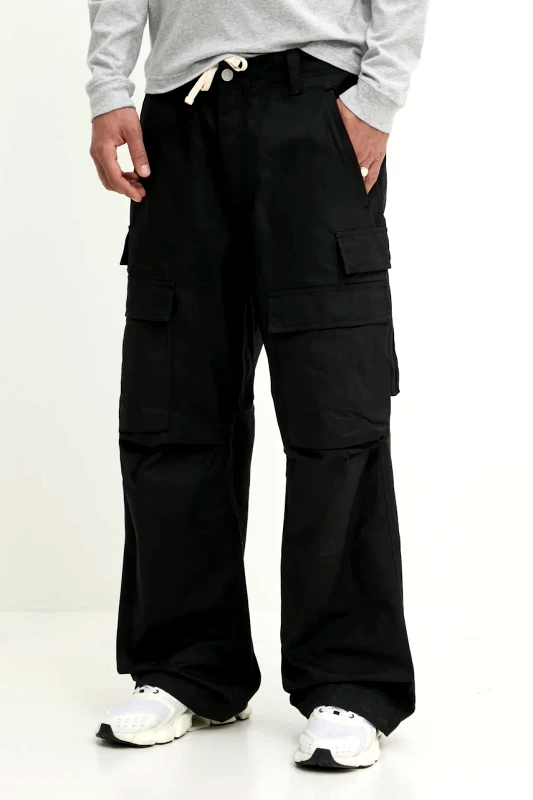 PURPLE BRAND Βαμβακερό παντελόνι PURPLE BRAND WOVEN CARGO PANT χρώμα: μαύρο, P527-WCBB125