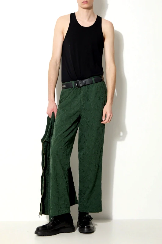 Corridor Βαμβακερό παντελόνι Corridor Floral Embroidered Trouser χρώμα: πράσινο, TR0076