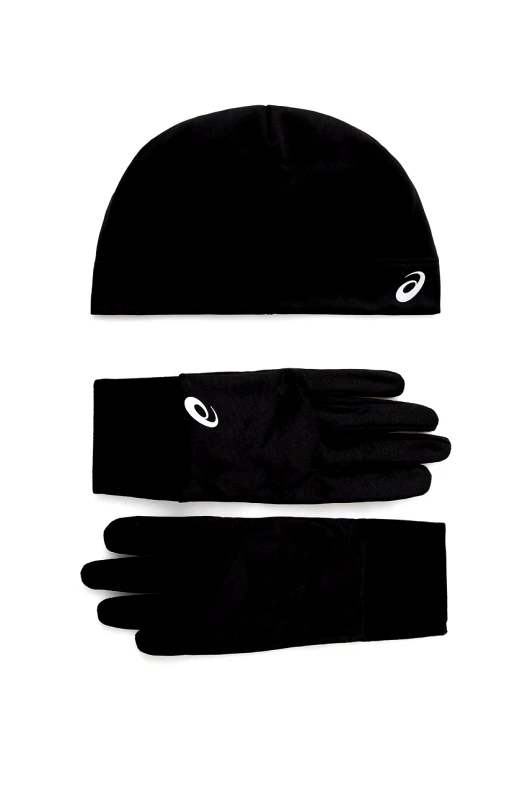 Asics Σκούφος και γάντια Asics χρώμα: μαύρο