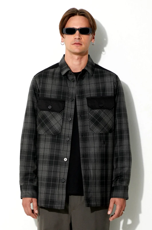 Neil Barrett Μπουφάν Neil Barett LOOSE BICOLOR FLAP POCKET PADDED χρώμα: γκρι, PBCS024C.V041C.888 F3PBCS024C.V041C.888