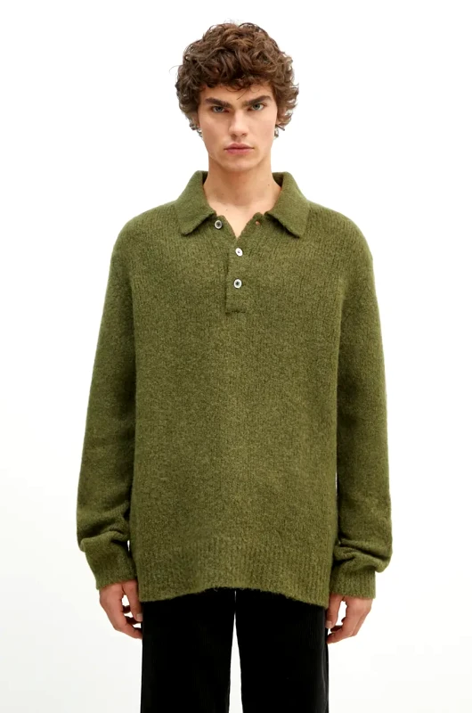 Norse Projects Μάλλινο πουλόβερ Norse Projects Rasmus Relaxed Brushed Polo ανδρικό, χρώμα: πράσινο, N45.0614.8098