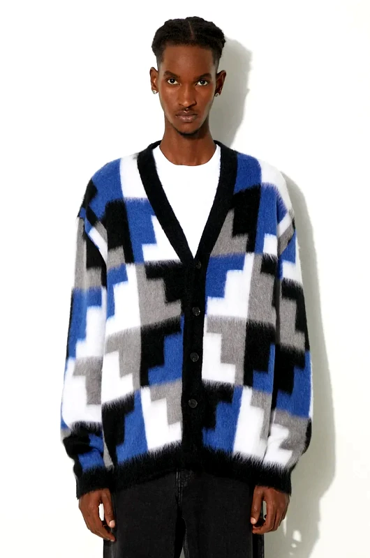 Marcelo Burlon Ζακέτα από μίγμα μαλλιού Marcelo Burlon AOP Damier Cross Knit Cardigan χρώμα: γκρι, CMHB001F24KNI0010645