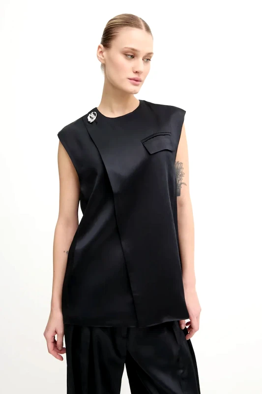 Day Birger et Mikkelsen Γιλέκο με λινό μείγμα Day Birger et Mikkelsen Marlin χρώμα: μαύρο, DAY65243539