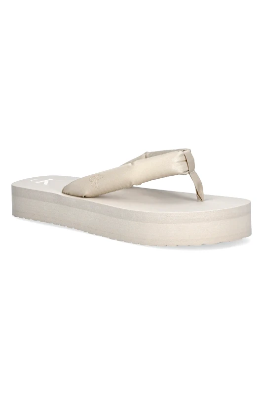 Calvin Klein Jeans Σαγιονάρες Calvin Klein Jeans BEACH SANDAL FLATFORM TTXR SATIN χρώμα: μπεζ, YW0YW01723