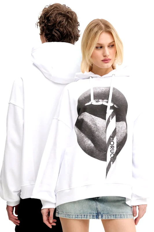 Fiorucci Βαμβακερή μπλούζα Fiorucci Mouth Print Relaxed Fit Hoodie χρώμα: άσπρο, με κουκούλα, U02SPSHO092CJ05WH05