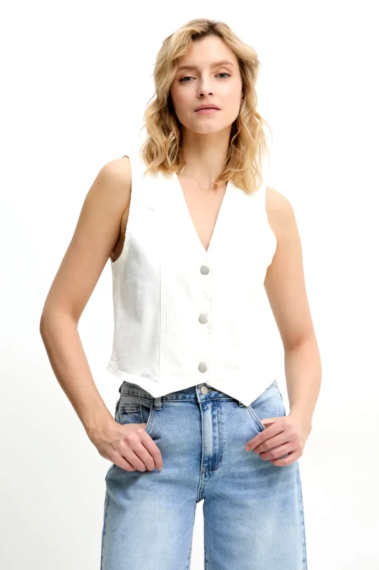 Answear.LAB Γιλέκο τζιν Answear.LAB χρώμα: μπεζ