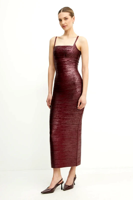 Herve Leger Φόρεμα Herve Leger Gemma χρώμα: μπορντό, HFL8503778