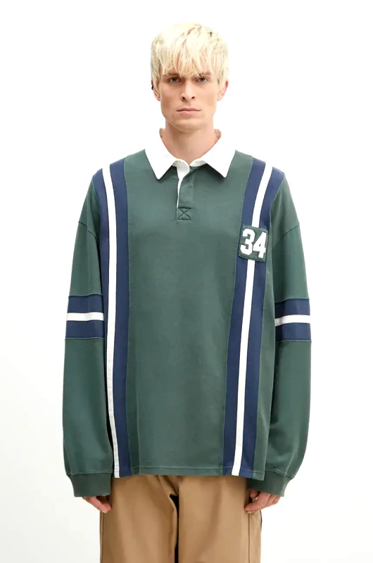 Ambush Βαμβακερή μπλούζα AMBUSH Striped Rugby Shirt χρώμα: πράσινο, BMGC002F24JER0015245