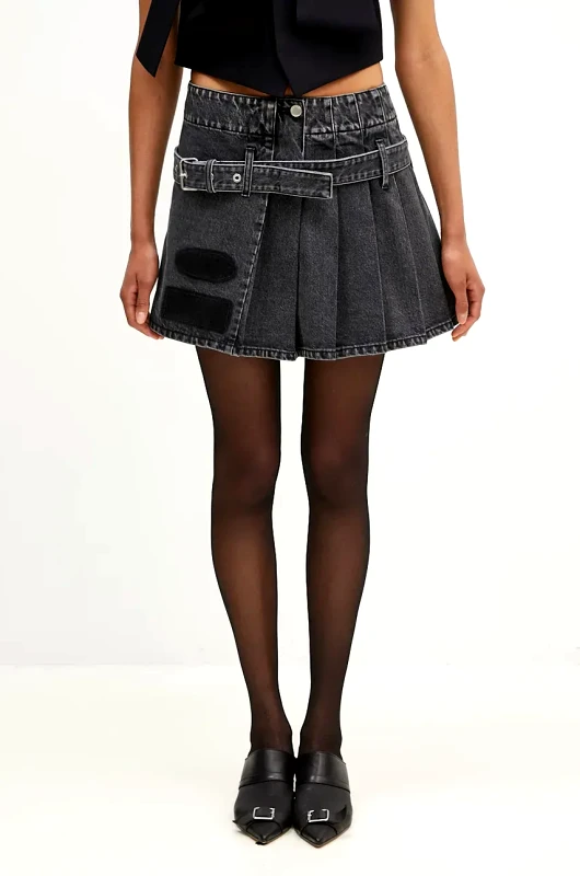 Ambush Τζιν φούστα AMBUSH Denim Pleats Skirt χρώμα: μαύρο, BWYF002F24DEN0011100