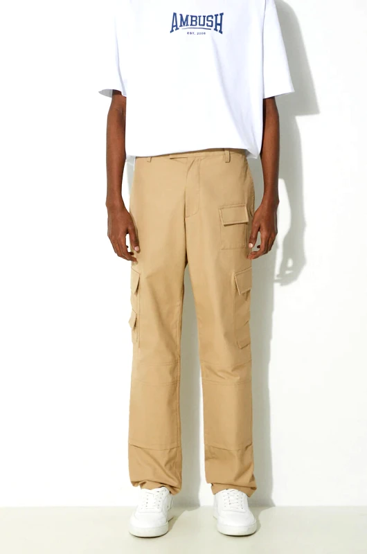 Ambush Βαμβακερό παντελόνι AMBUSH Slim Cargo Pants Tree χρώμα: καφέ, BMCF001S24FAB