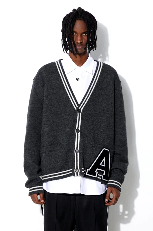 Ambush Μάλλινη ζακέτα AMBUSH A Patch Knit Cardigan χρώμα: γκρι, BMHB003S24KNI