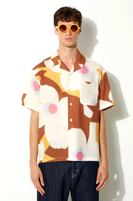 Awake NY Πουκάμισο Awake NY Floral Camp χρώμα: καφέ, SP24-TP004