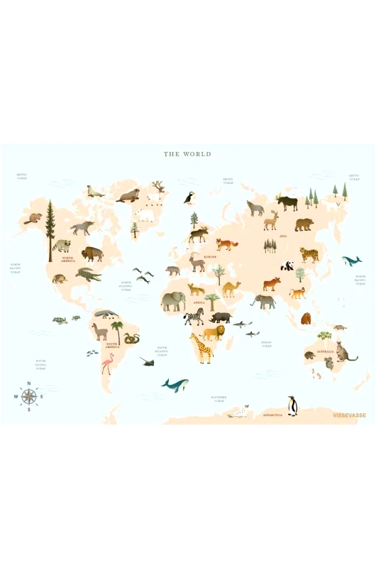 Vissevasse Αφίσα Vissevasse World Map Animal 30 x 40 cm