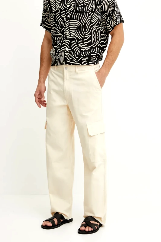 OAS Βαμβακερό παντελόνι OAS χρώμα: μπεζ, 5025