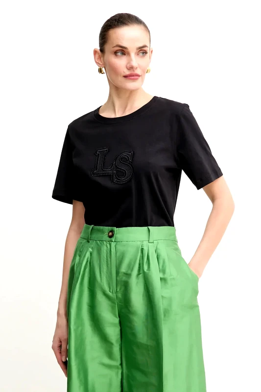 Luisa Spagnoli Βαμβακερό μπλουζάκι Luisa Spagnoli γυναικείο, χρώμα: μαύρο, 542081