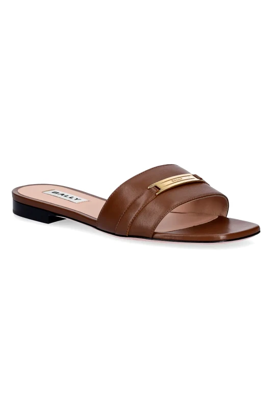 Bally Δερμάτινες παντόφλες Bally γυναικείες, χρώμα: καφέ, WF1057