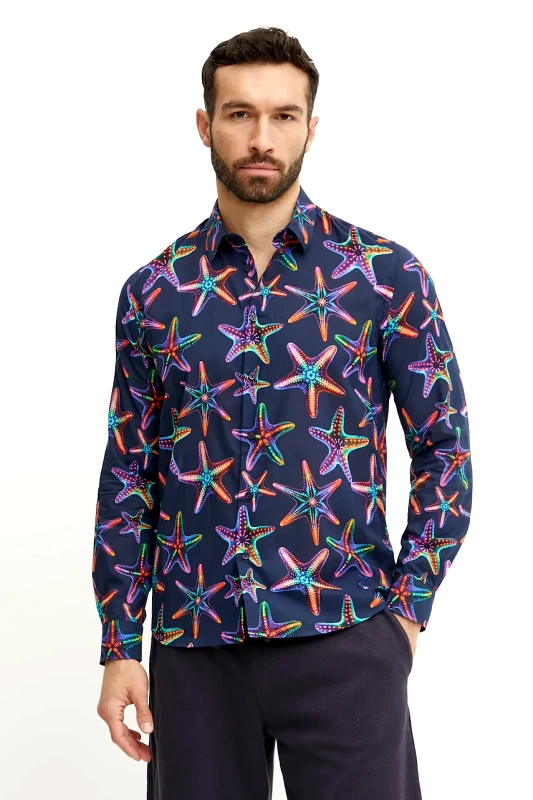 Vilebrequin Βαμβακερό πουκάμισο Vilebrequin CARACAL ανδρικό, χρώμα: ναυτικό μπλε, CCACV207