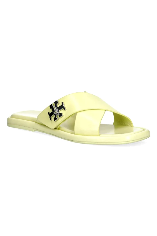 Tory Burch Δερμάτινες παντόφλες Tory Burch T Lock Cross Band Slide γυναικείες, χρώμα: κίτρινο, 170611-700