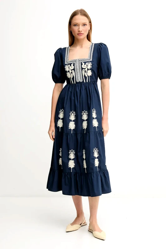 Hoss Intropia Βαμβακερό φόρεμα Hoss Intropia χρώμα: ναυτικό μπλε, 8229095