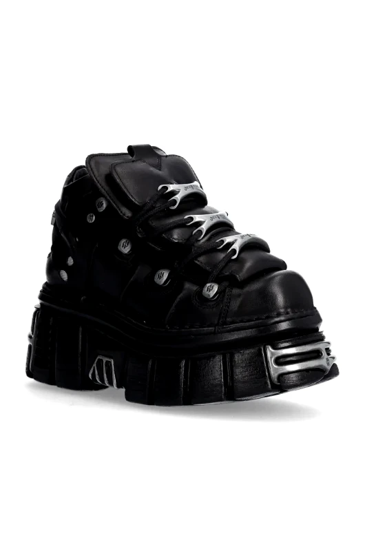 New Rock Δερμάτινα αθλητικά παπούτσια New Rock Nomada Negro + Tower Negro Lateral E14 Acero χρώμα: μαύρο, M-106-S112
