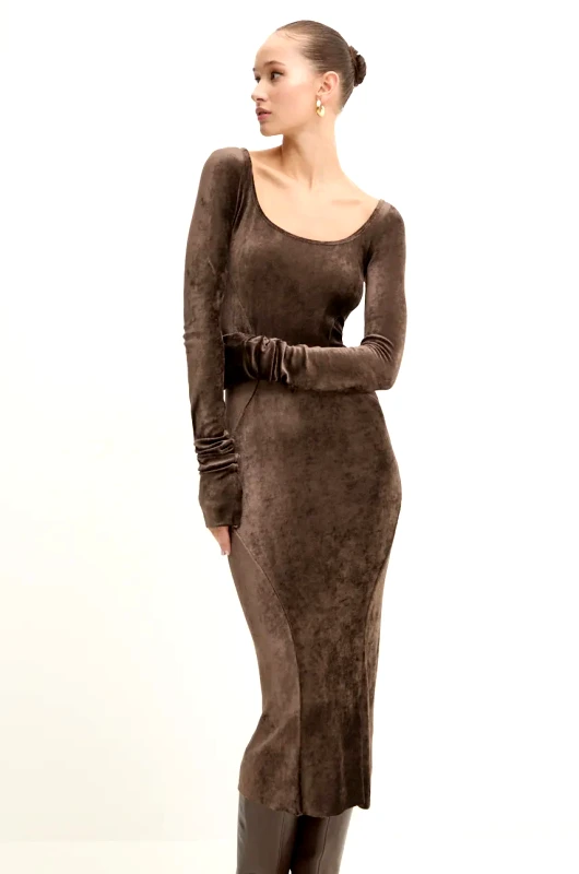 Rick Owens Lilies Βελούδινο φόρεμα Rick Owens Lilies χρώμα: καφέ, LI02D5532VSTET2