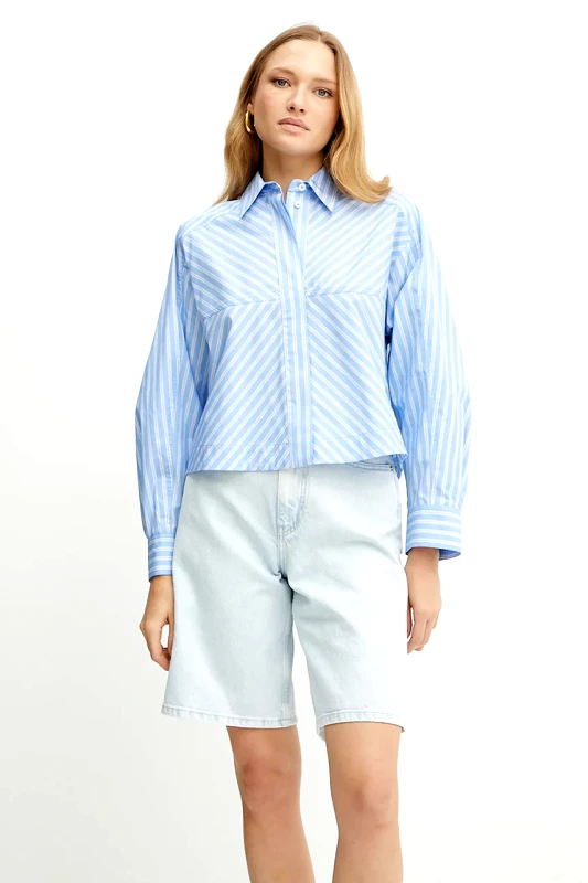 Ivy Oak Βαμβακερό πουκάμισο Ivy Oak BRITTNEY χρώμα: μπλε, IO112354