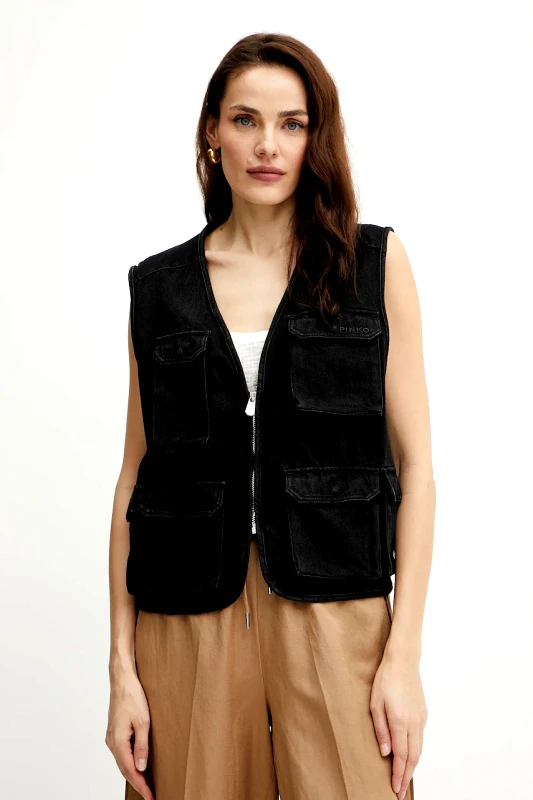 Pinko Γιλέκο τζιν Pinko χρώμα: μαύρο, 105053 A2HF