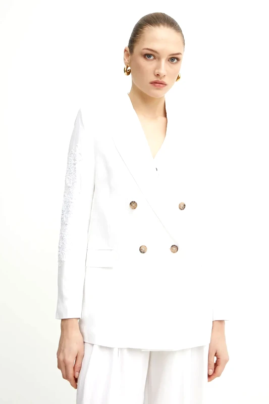 ERMANNO Firenze Blazer με μείγμα λινών Ermanno Firenze χρώμα: άσπρο, 56TI021ES1