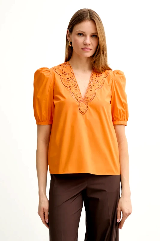 Twinset Βαμβακερή μπλούζα Twinset γυναικεία, χρώμα: πορτοκαλί, 251TT2335