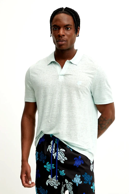 Vilebrequin Λινό πόλο Vilebrequin PYRAMID χρώμα: πράσινο, PYRE9O00