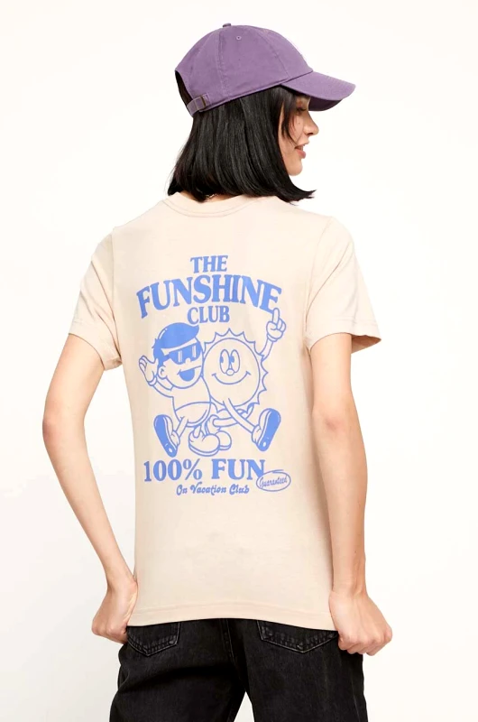 On Vacation Βαμβακερό μπλουζάκι On Vacation γυναικεία, χρώμα: μπεζ