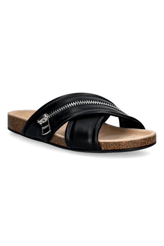 JW Anderson Δερμάτινες παντόφλες JW Anderson Biker Slide γυναικεία, χρώμα: μαύρο, SN0107 LA0268 999