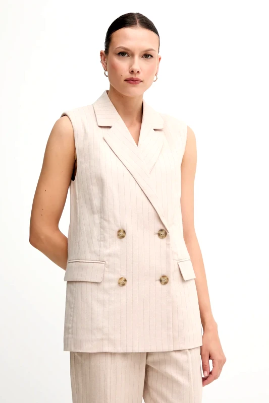 United Colors of Benetton Γιλέκο με λινό μείγμα United Colors of Benetton χρώμα: μπεζ, 29KBDJ00W