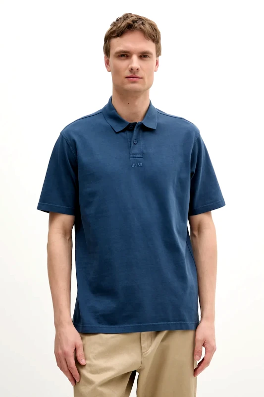 BOSS Orange Βαμβακερό μπλουζάκι πόλο BOSS Orange ανδρικό, χρώμα: ναυτικό μπλε, 50519740