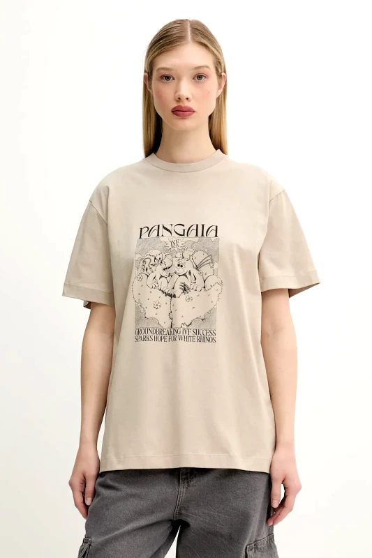 PANGAIA Βαμβακερό μπλουζάκι Pangaia χρώμα: μπεζ, 10002434