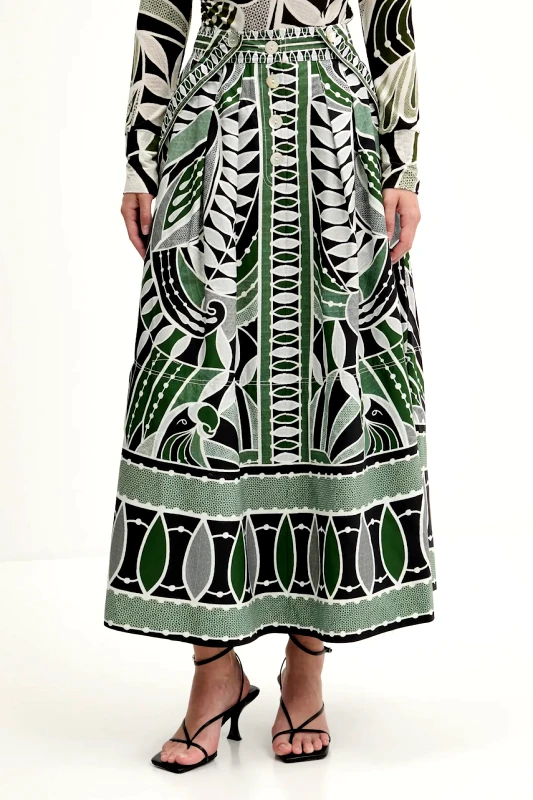 Farm Rio Βαμβακερή φούστα Farm Rio χρώμα: πράσινο, 328629