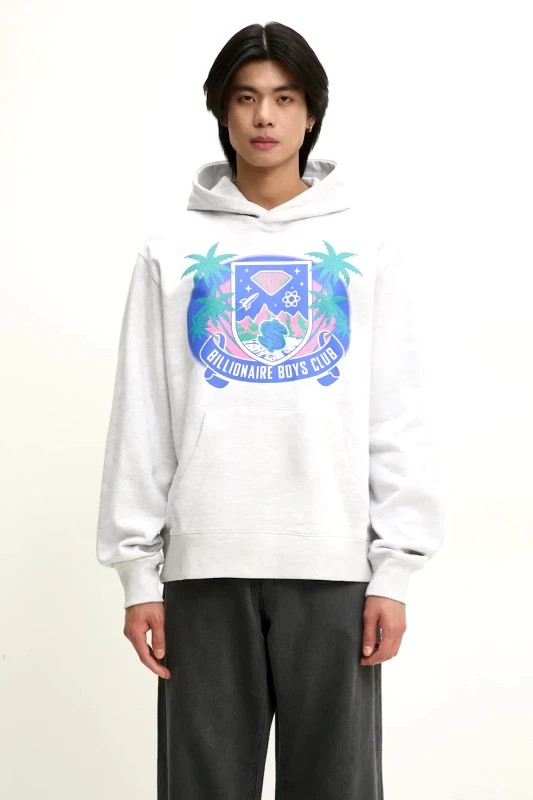 Billionaire Boys Club Βαμβακερή μπλούζα Billionaire Boys Club Tropical Crest Popover Hood χρώμα: γκρι, με κουκούλα, B24447