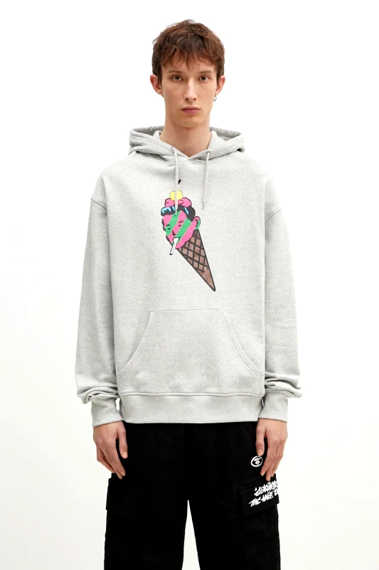 Icecream Βαμβακερή μπλούζα ICECREAM Cone Man Popover Hood χρώμα: γκρι, με κουκούλα, IC24487