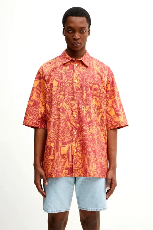 Marcelo Burlon Βαμβακερό πουκάμισο Marcelo Burlon Aop Mech Bowling Shirt Orange Burgundy ανδρικό, χρώμα: πορτοκαλί, CMGG002S25FAB0012028