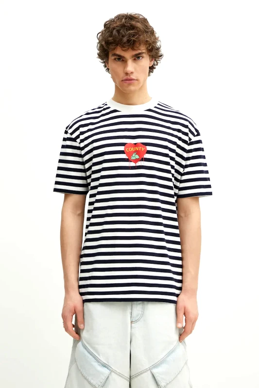 Marcelo Burlon Βαμβακερό μπλουζάκι Marcelo Burlon Bunny Heart Stripe Basic Tee White Navy ανδρικό, χρώμα: ναυτικό μπλε, CMAA056S25JER0060146