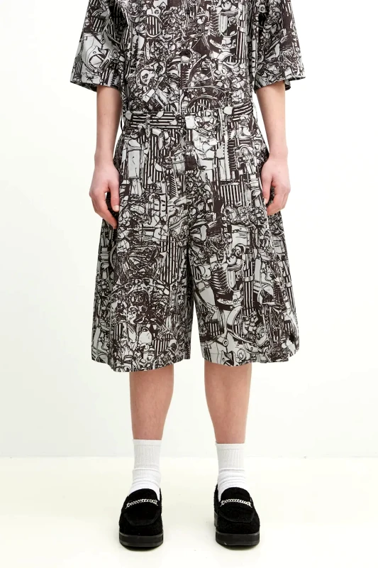 Marcelo Burlon Βαμβακερό σορτσάκι Marcelo Burlon Aop Mech Pajama Shorts Dark Grey Medium